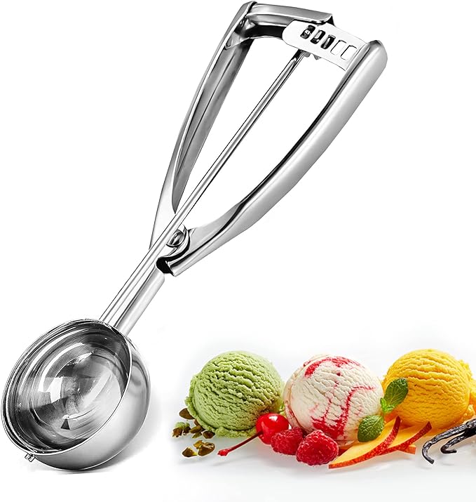 Bixel Ice Cream Scoops with Easy Trigger – Large Sized (6.3cm) 304 Stainless Steel Cookie Scoop for Meatballs, Mellon Balls, Mashed Potatoes and Muffins